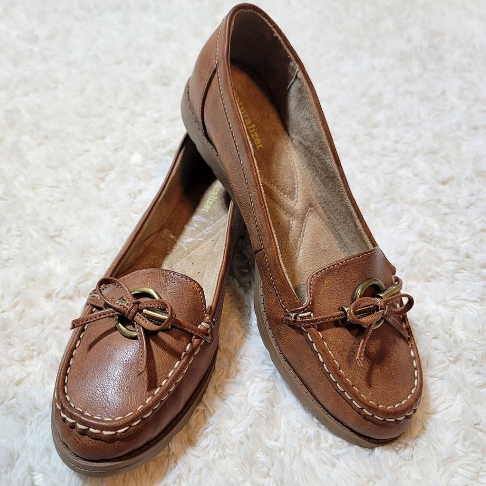 Naturalizer Inlay Brown Vegan Faux Leather Slip-On Bow Loafer Shoes